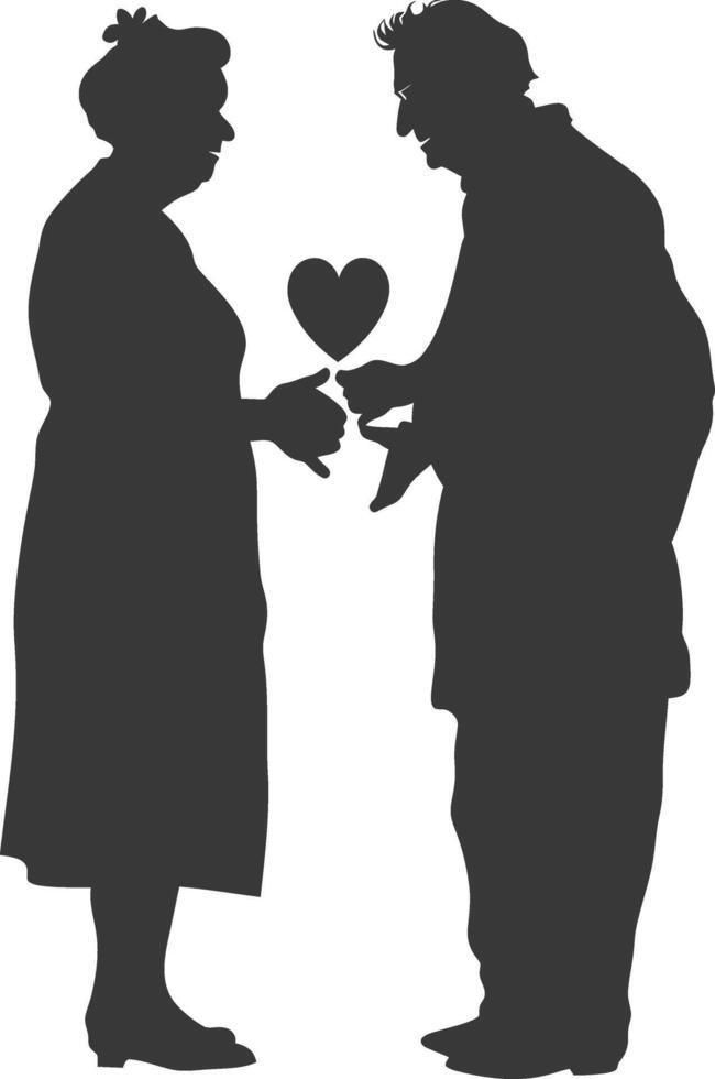 AI generated Silhouette elderly couple holding heart symbol black color only vector