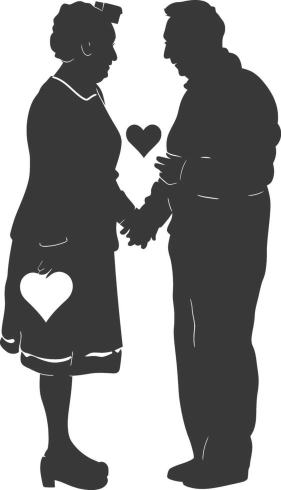 AI generated Silhouette elderly couple holding heart symbol black color only vector