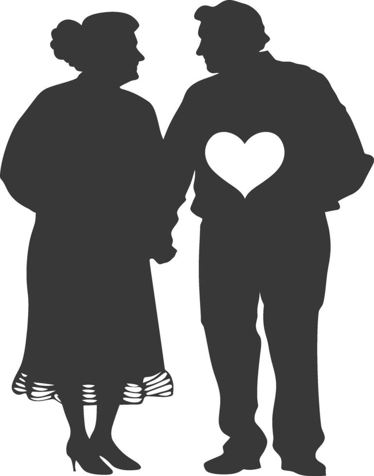 AI generated Silhouette elderly couple holding heart symbol black color only vector