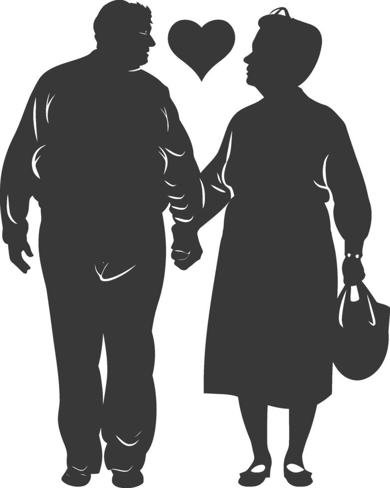 AI generated Silhouette elderly couple holding heart symbol black color only vector