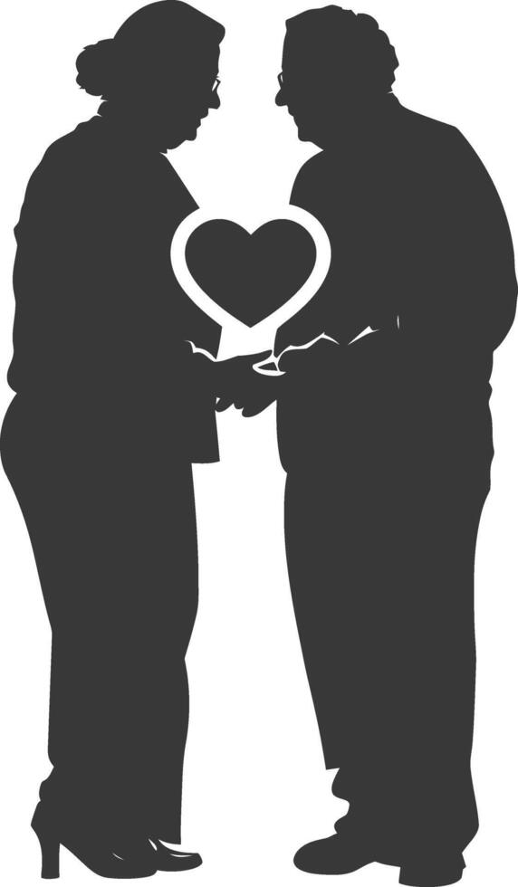 AI generated Silhouette elderly couple holding heart symbol black color only vector