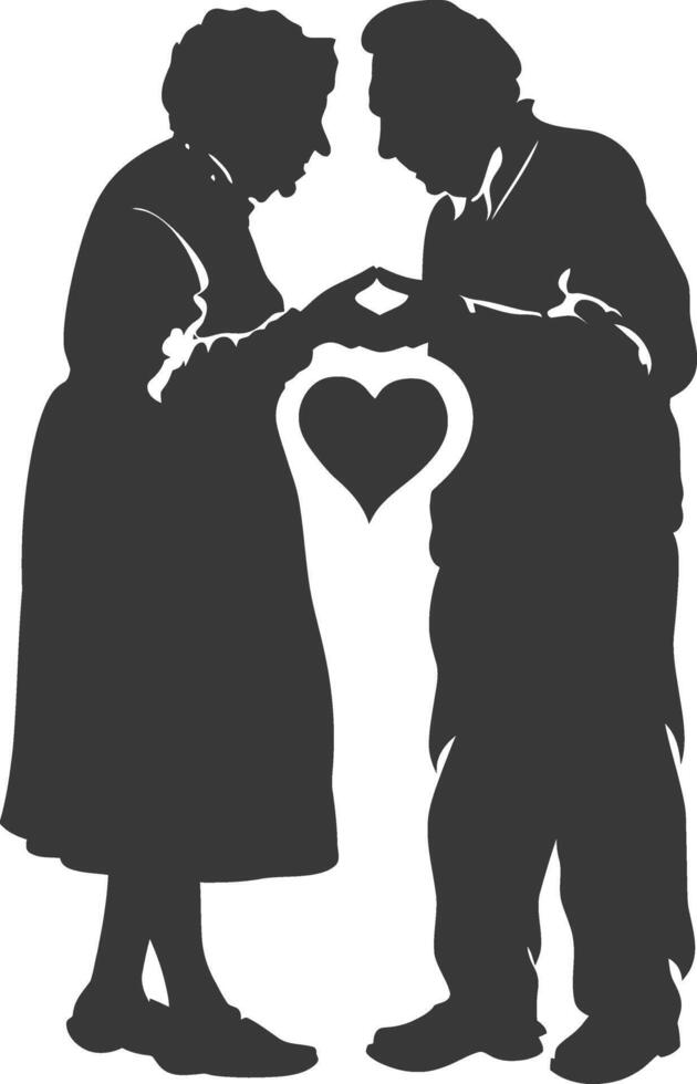 AI generated Silhouette elderly couple holding heart symbol black color only vector