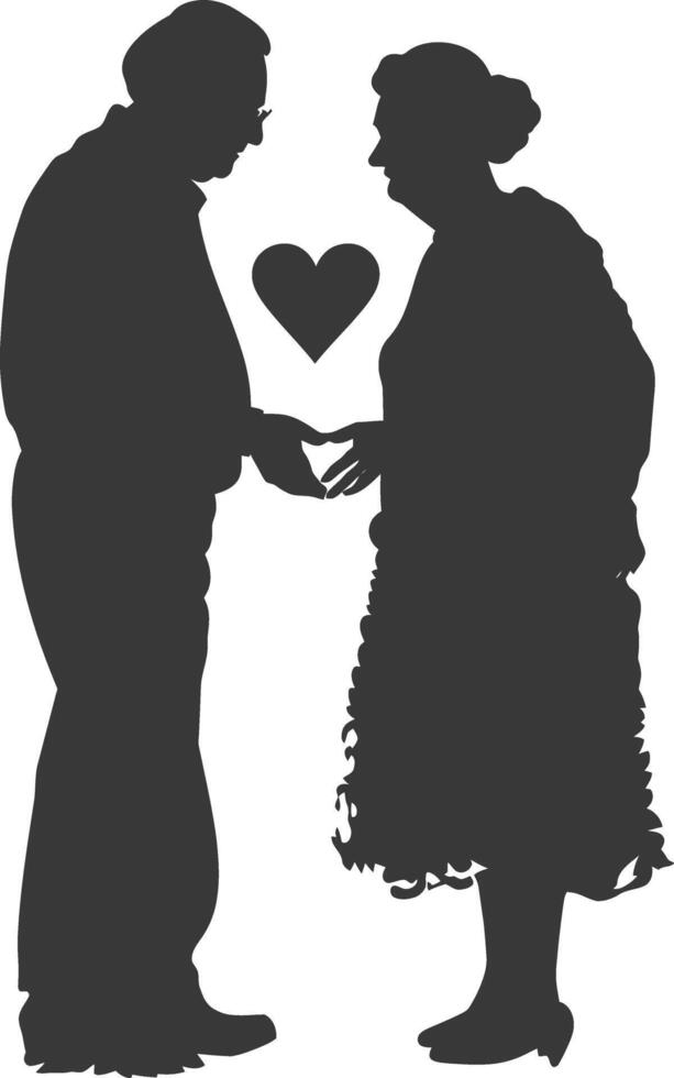 AI generated Silhouette elderly couple holding heart symbol black color only vector