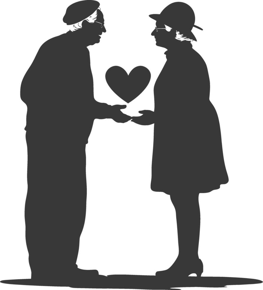 AI generated Silhouette elderly couple holding heart symbol black color only vector
