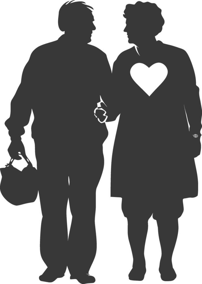 AI generated Silhouette elderly couple holding heart symbol black color only vector