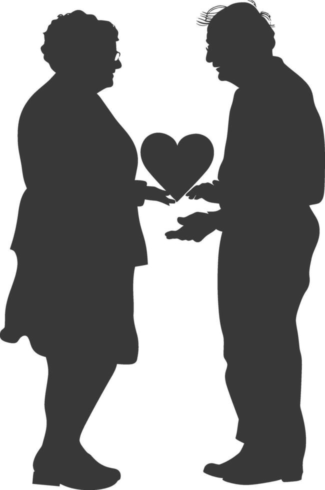 AI generated Silhouette elderly couple holding heart symbol black color only vector