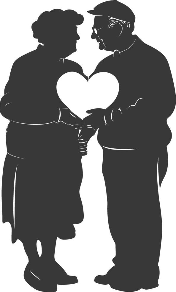 AI generated Silhouette elderly couple holding heart symbol black color only vector