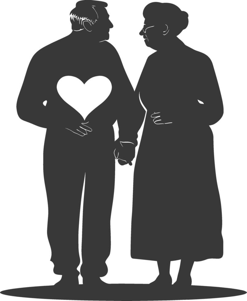 AI generated Silhouette elderly couple holding heart symbol black color only vector