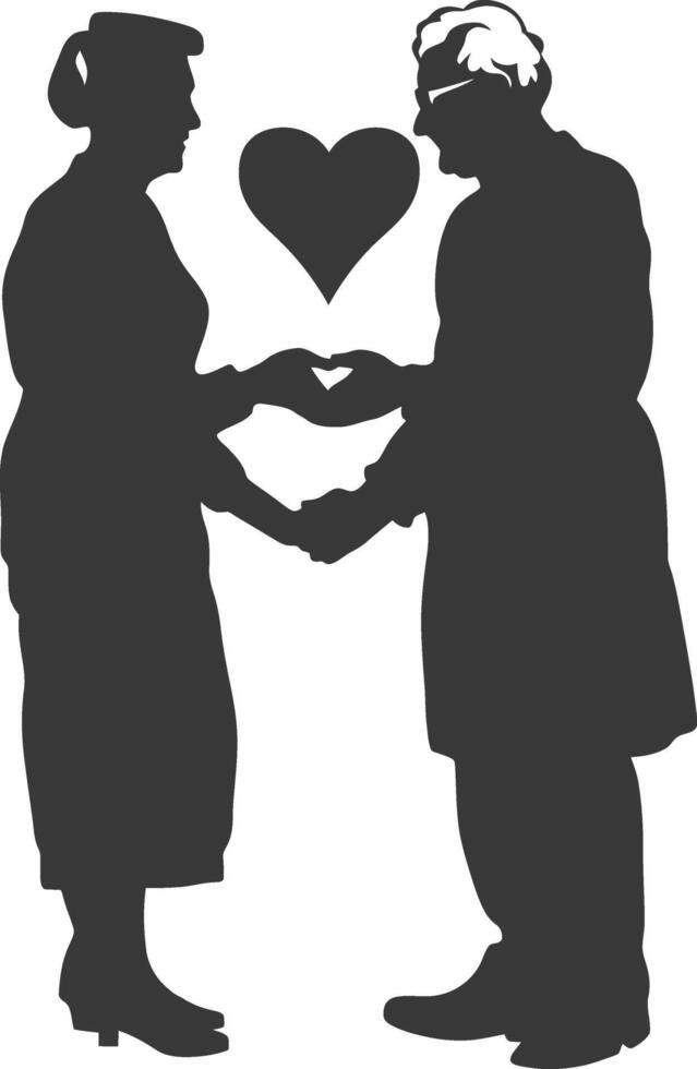 AI generated Silhouette elderly couple holding heart symbol black color only vector