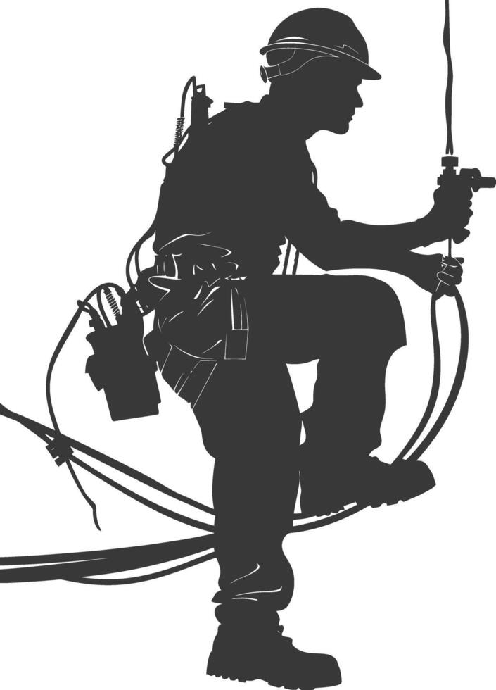 AI generated Silhouette electrician in action full body black color only vector