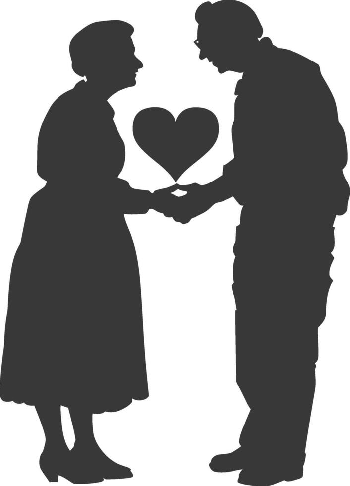 AI generated Silhouette elderly couple holding heart symbol black color only vector