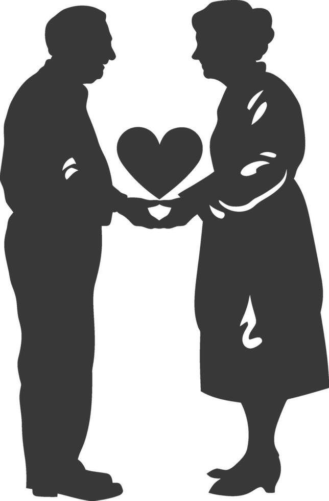 AI generated Silhouette elderly couple holding heart symbol black color only vector