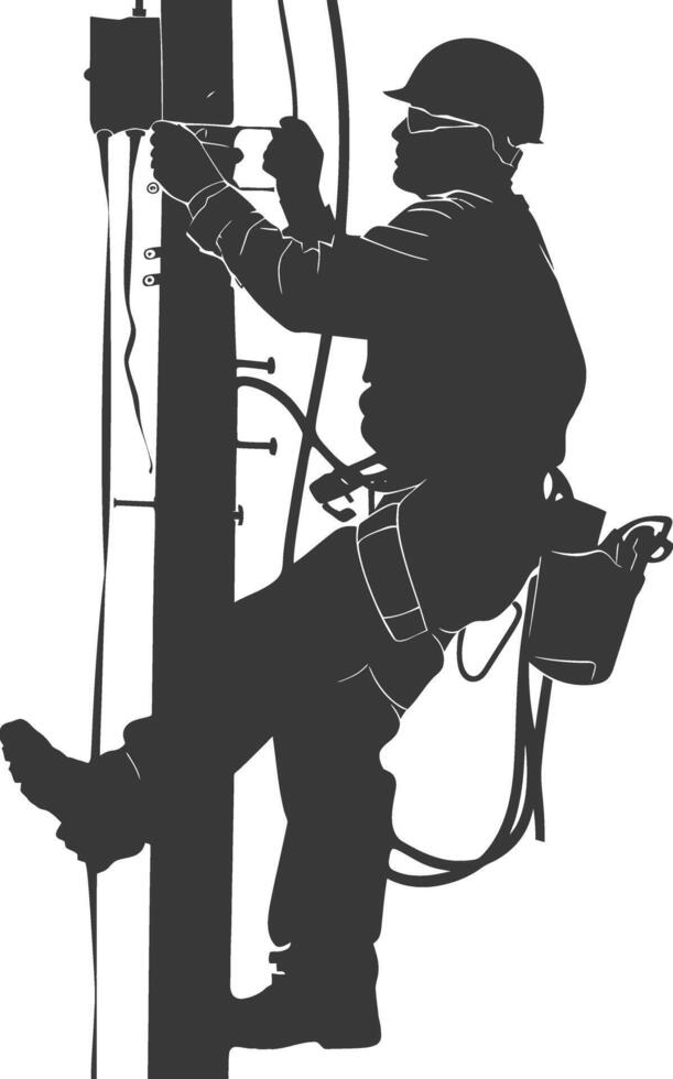 AI generated Silhouette electrician in action full body black color only vector