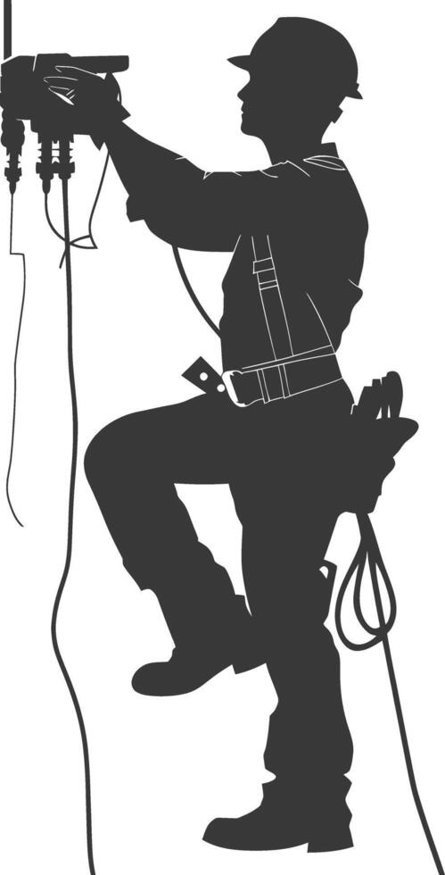 AI generated Silhouette electrician in action full body black color only vector