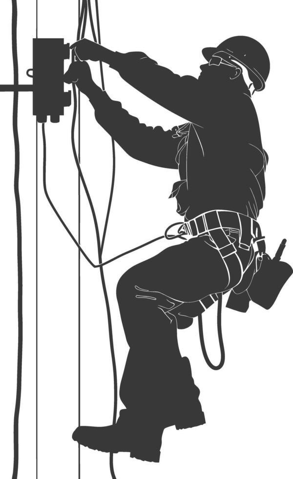 AI generated Silhouette electrician in action full body black color only vector