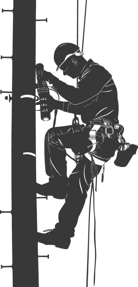 AI generated Silhouette electrician in action full body black color only vector