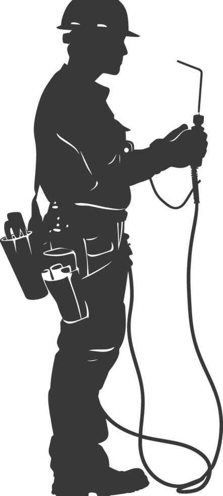 AI generated Silhouette electrician in action full body black color only vector