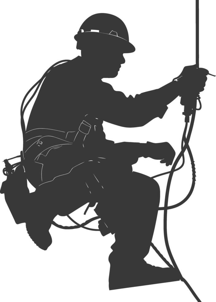AI generated Silhouette electrician in action full body black color only vector