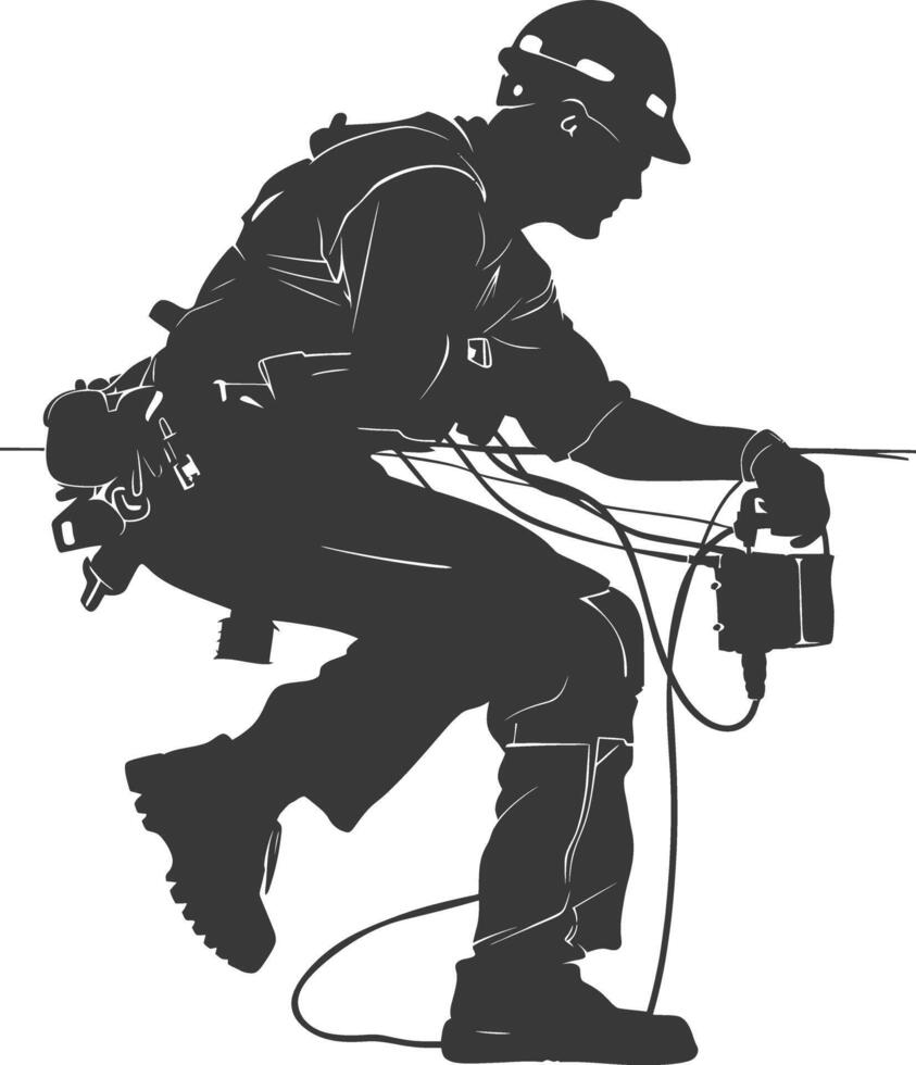 AI generated Silhouette electrician in action full body black color only vector