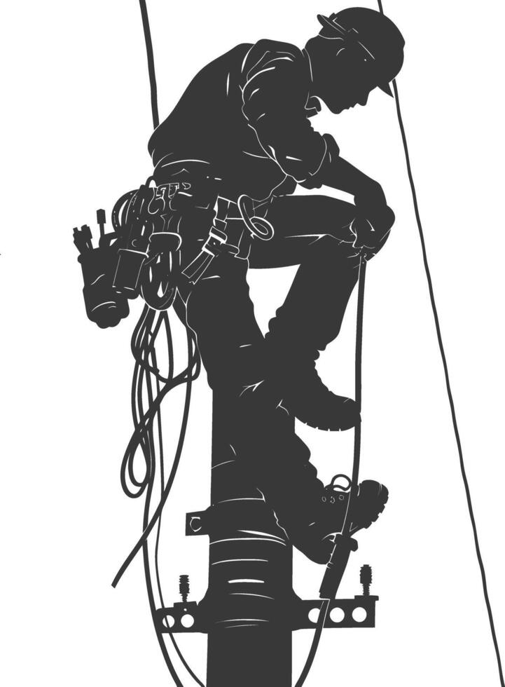 AI generated Silhouette electrician in action full body black color only vector