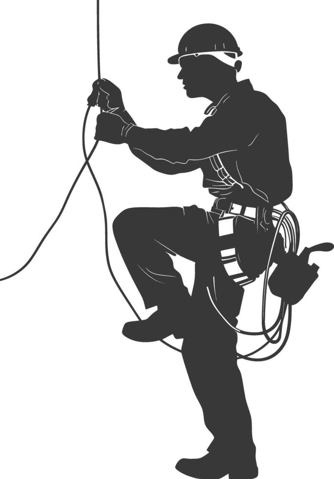 AI generated Silhouette electrician in action full body black color only vector
