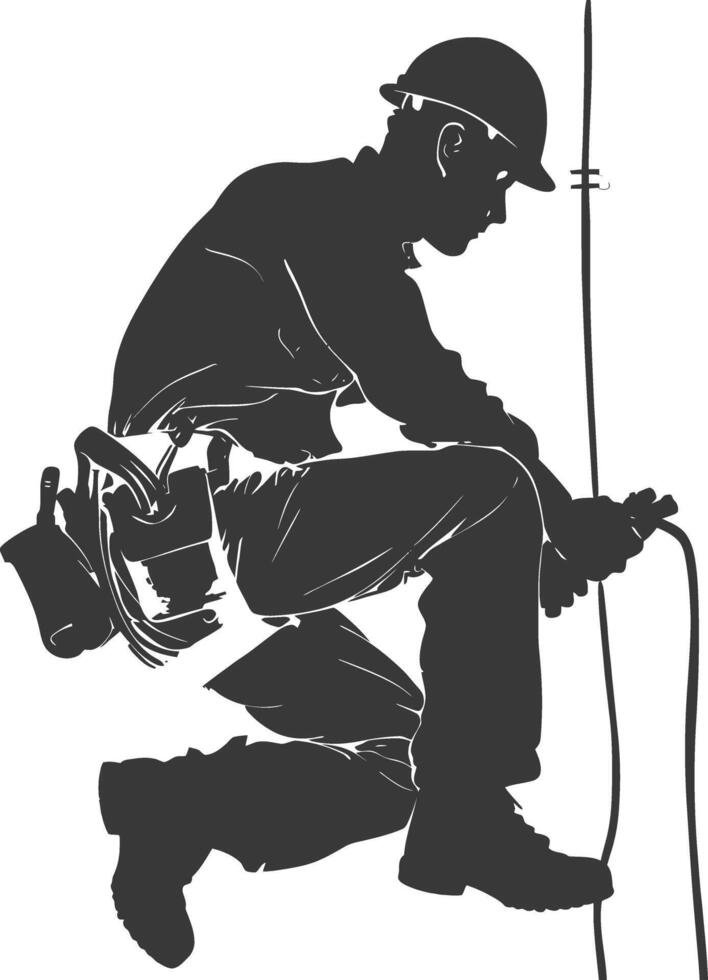 AI generated Silhouette electrician in action full body black color only vector