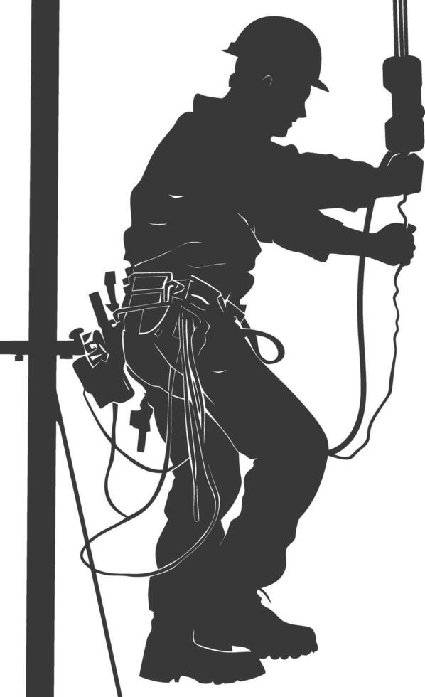 AI generated Silhouette electrician in action full body black color only vector