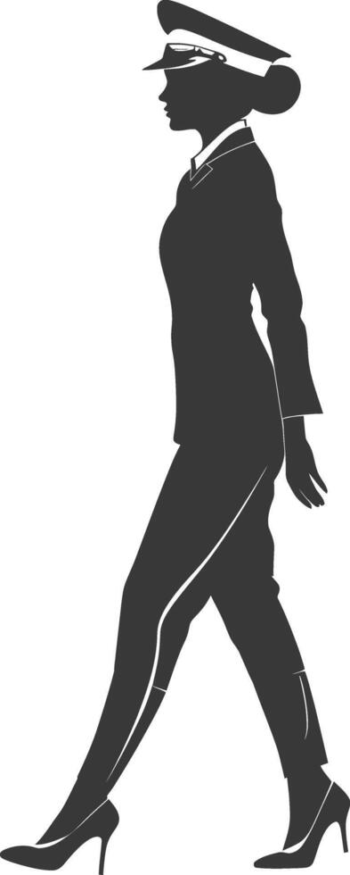 AI generated Silhouette flight attendant in action full body black color only vector