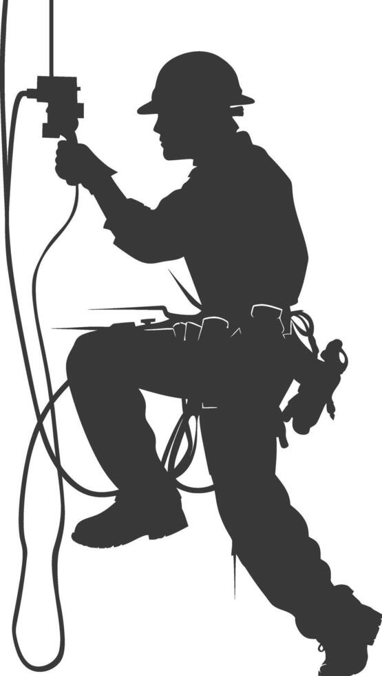 AI generated Silhouette electrician in action full body black color only vector