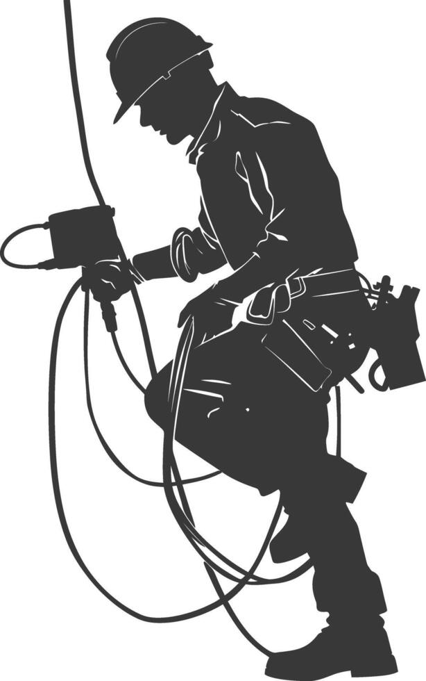 AI generated Silhouette electrician in action full body black color only vector