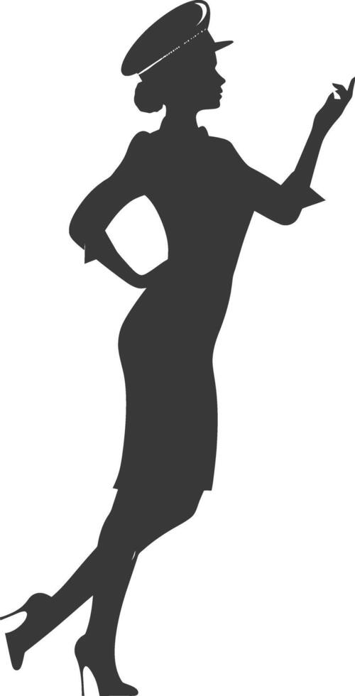 AI generated Silhouette flight attendant in action full body black color only vector