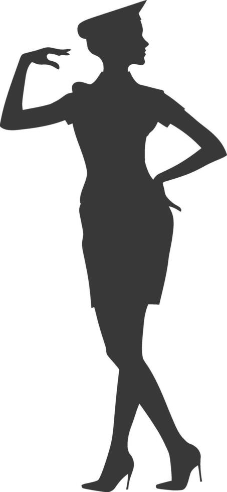 AI generated Silhouette flight attendant in action full body black color only vector