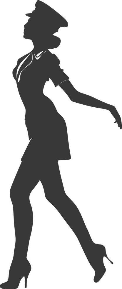 AI generated Silhouette flight attendant in action full body black color only vector