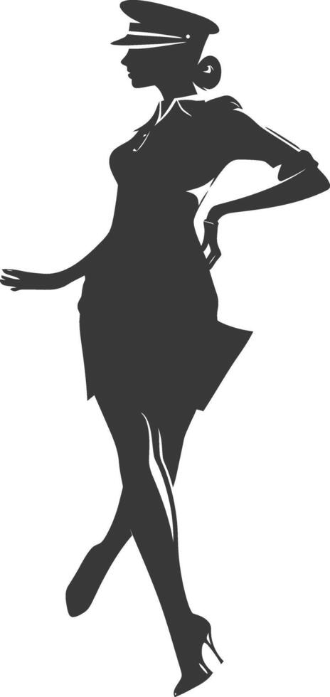 AI generated Silhouette flight attendant in action full body black color only vector