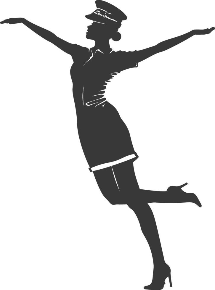 AI generated Silhouette flight attendant in action full body black color only vector