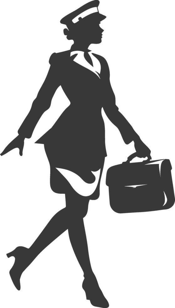 AI generated Silhouette flight attendant in action full body black color only vector