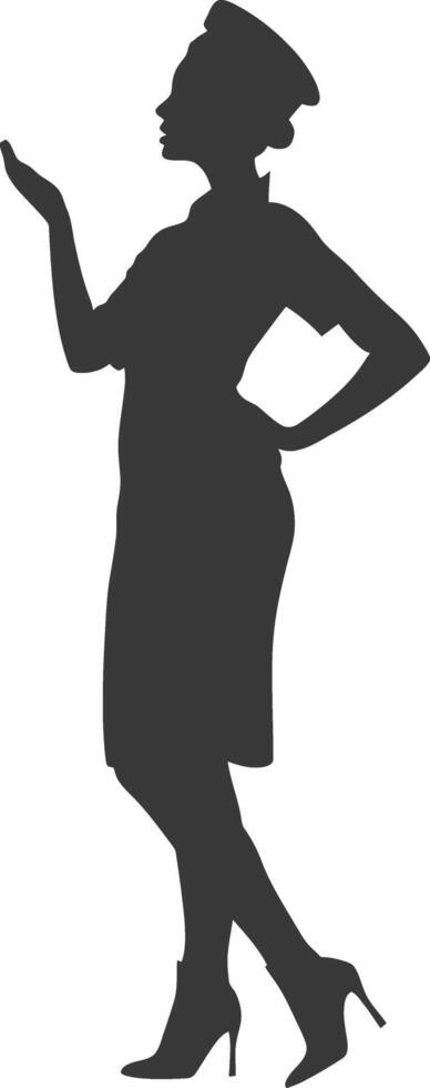 AI generated Silhouette flight attendant in action full body black color only vector