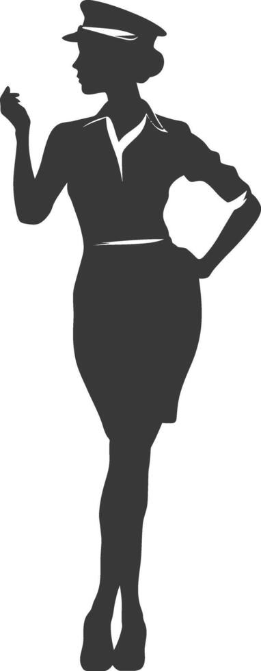 AI generated Silhouette flight attendant in action full body black color only vector