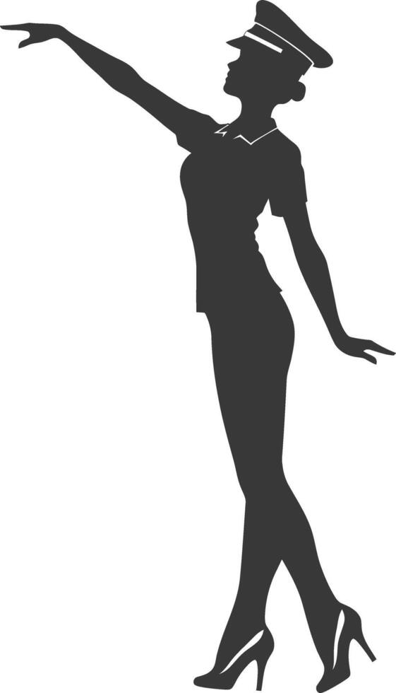 AI generated Silhouette flight attendant in action full body black color only vector