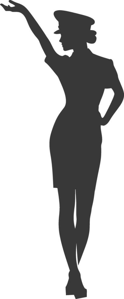 AI generated Silhouette flight attendant in action full body black color only vector