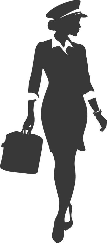 AI generated Silhouette flight attendant in action full body black color only vector