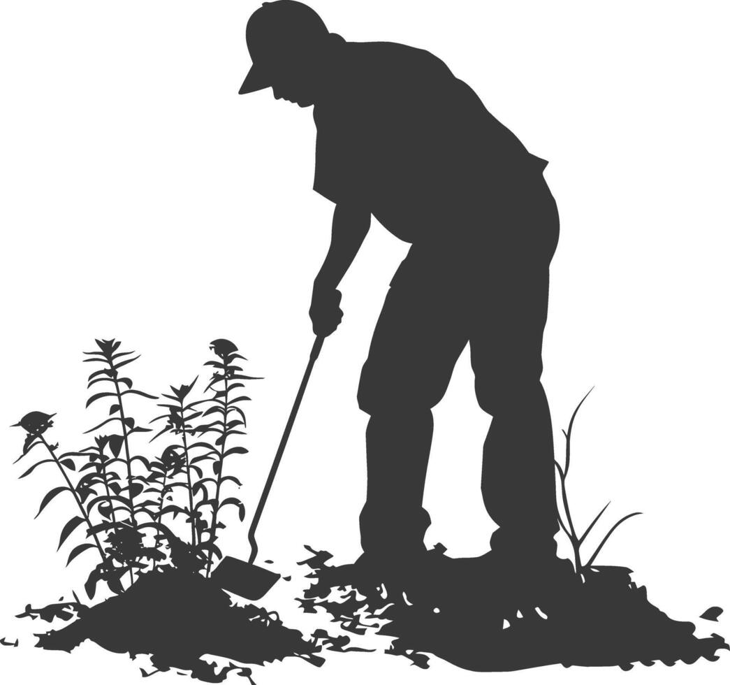 AI generated Silhouette gardener in action full body black color only vector