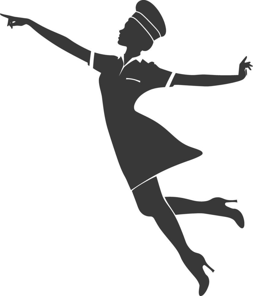 AI generated Silhouette flight attendant in action full body black color only vector