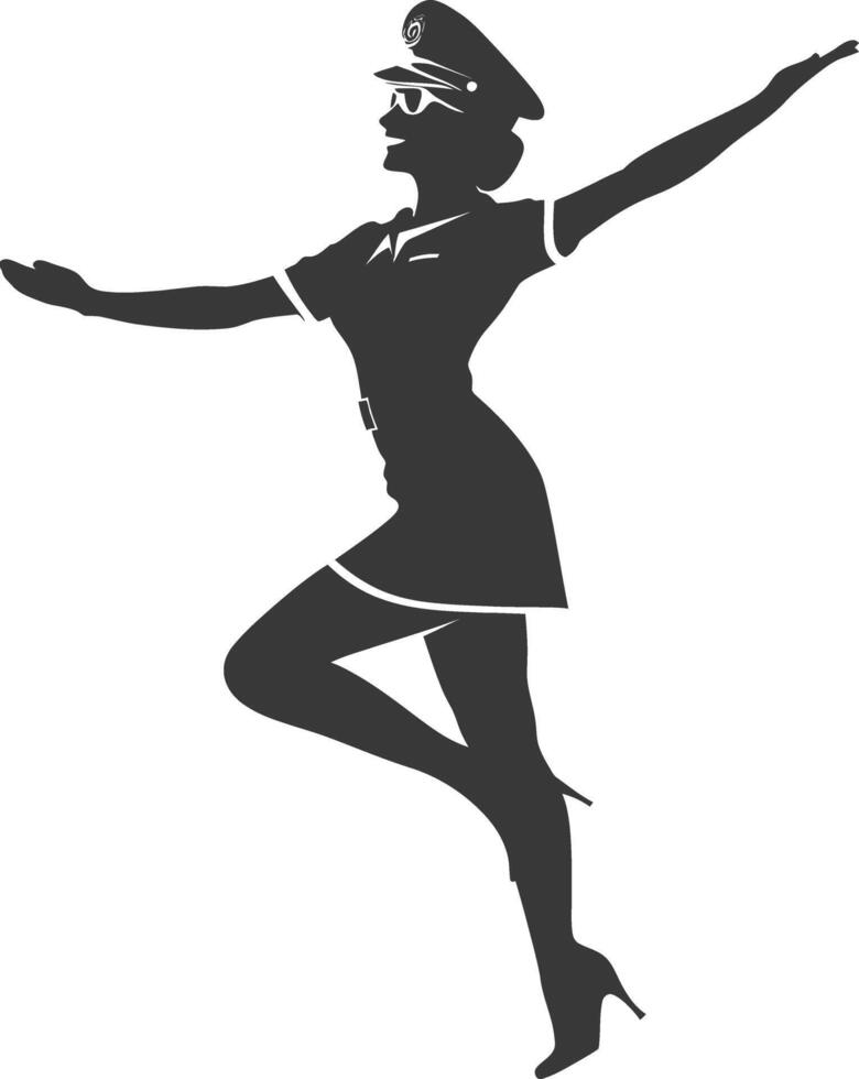 AI generated Silhouette flight attendant in action full body black color only vector