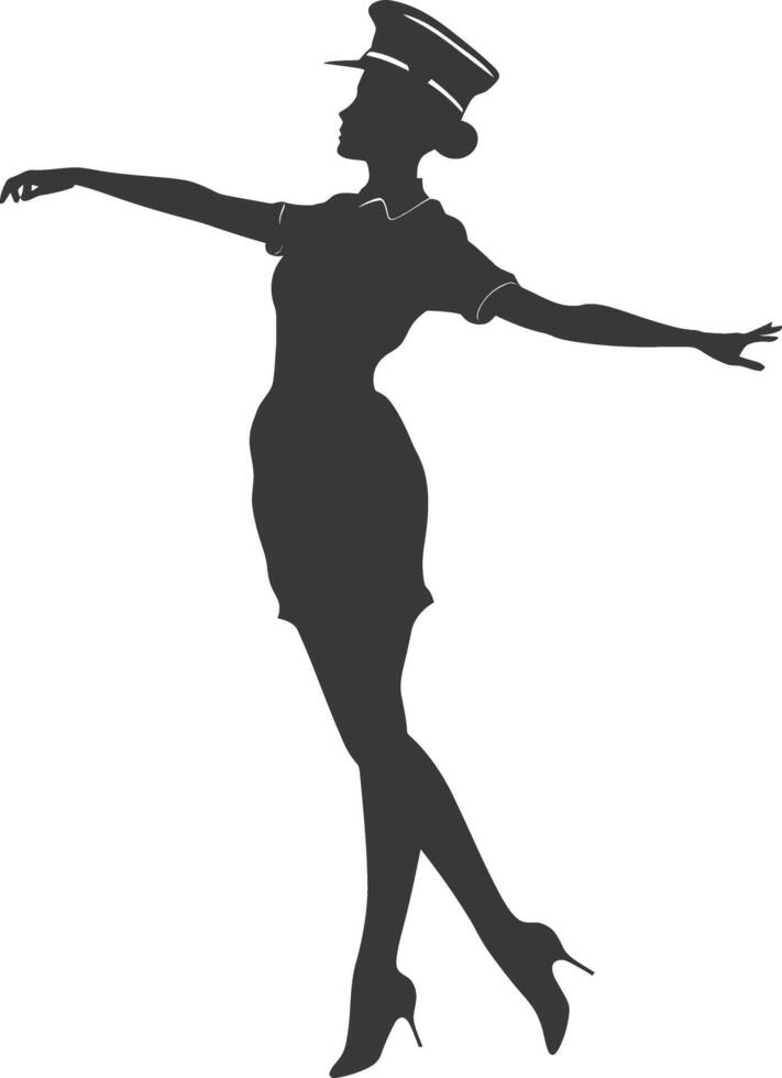 AI generated Silhouette flight attendant in action full body black color only vector