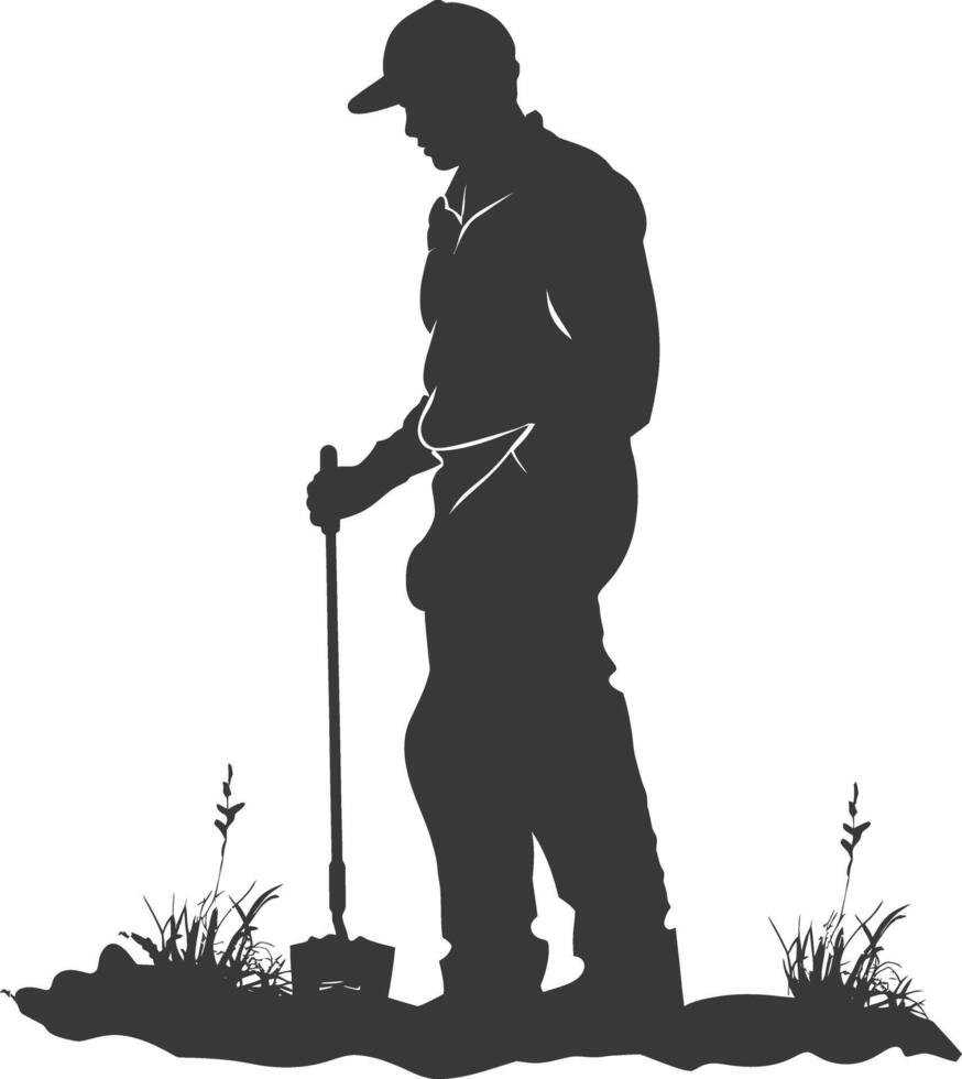 AI generated Silhouette gardener in action full body black color only vector