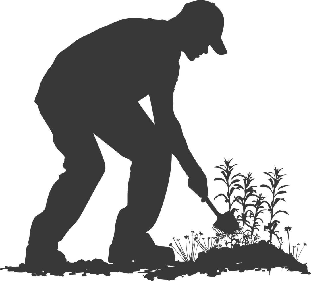 AI generated Silhouette gardener in action full body black color only vector