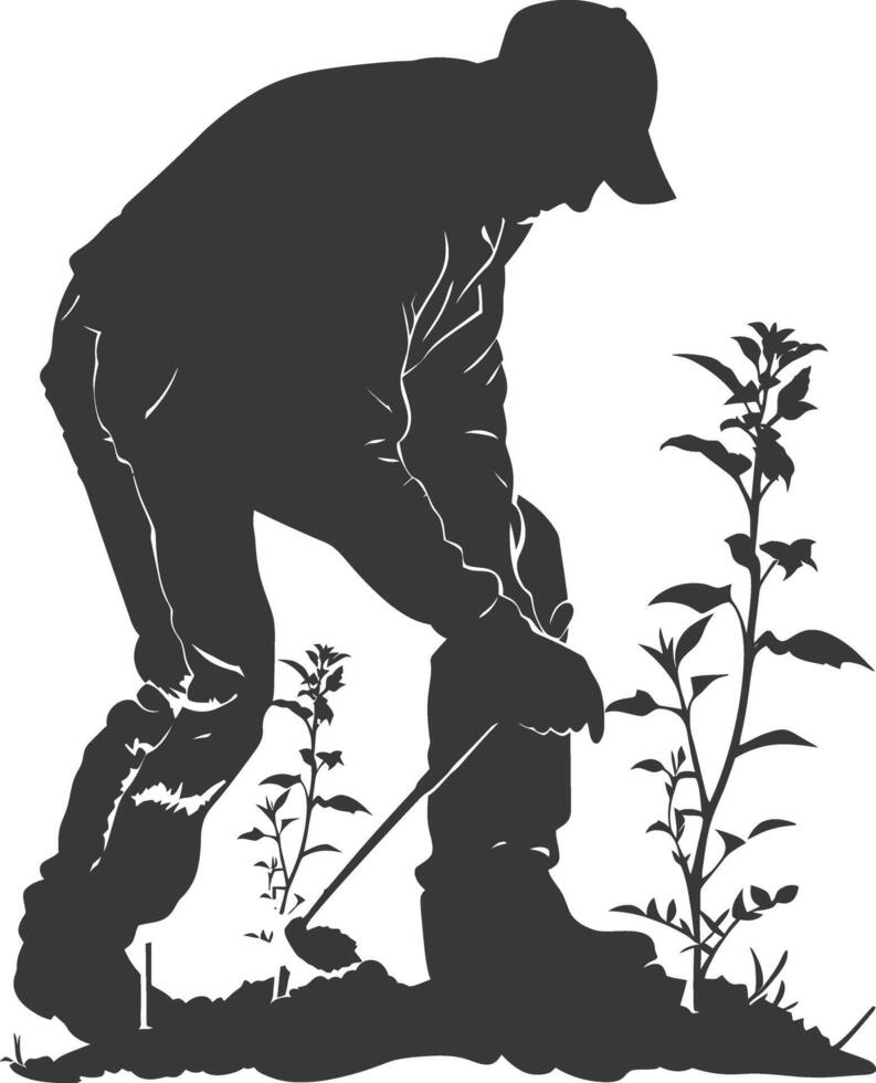 AI generated Silhouette gardener in action full body black color only vector