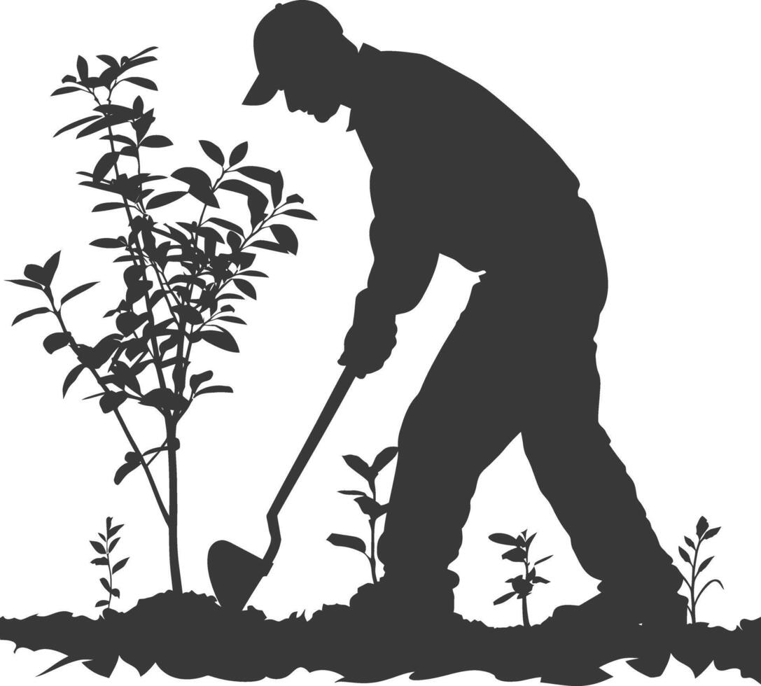 AI generated Silhouette gardener in action full body black color only vector