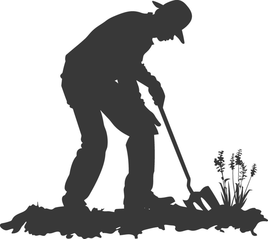 AI generated Silhouette gardener in action full body black color only vector